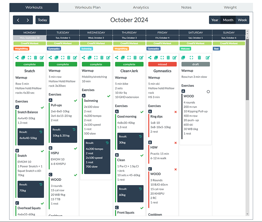 Workouts Calendar